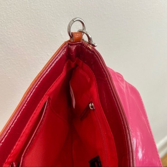 Eenamaria Y2K Orange & Pink Patent Leather Shoulder Bag/ Clutch Chain - Picture 8 of 8